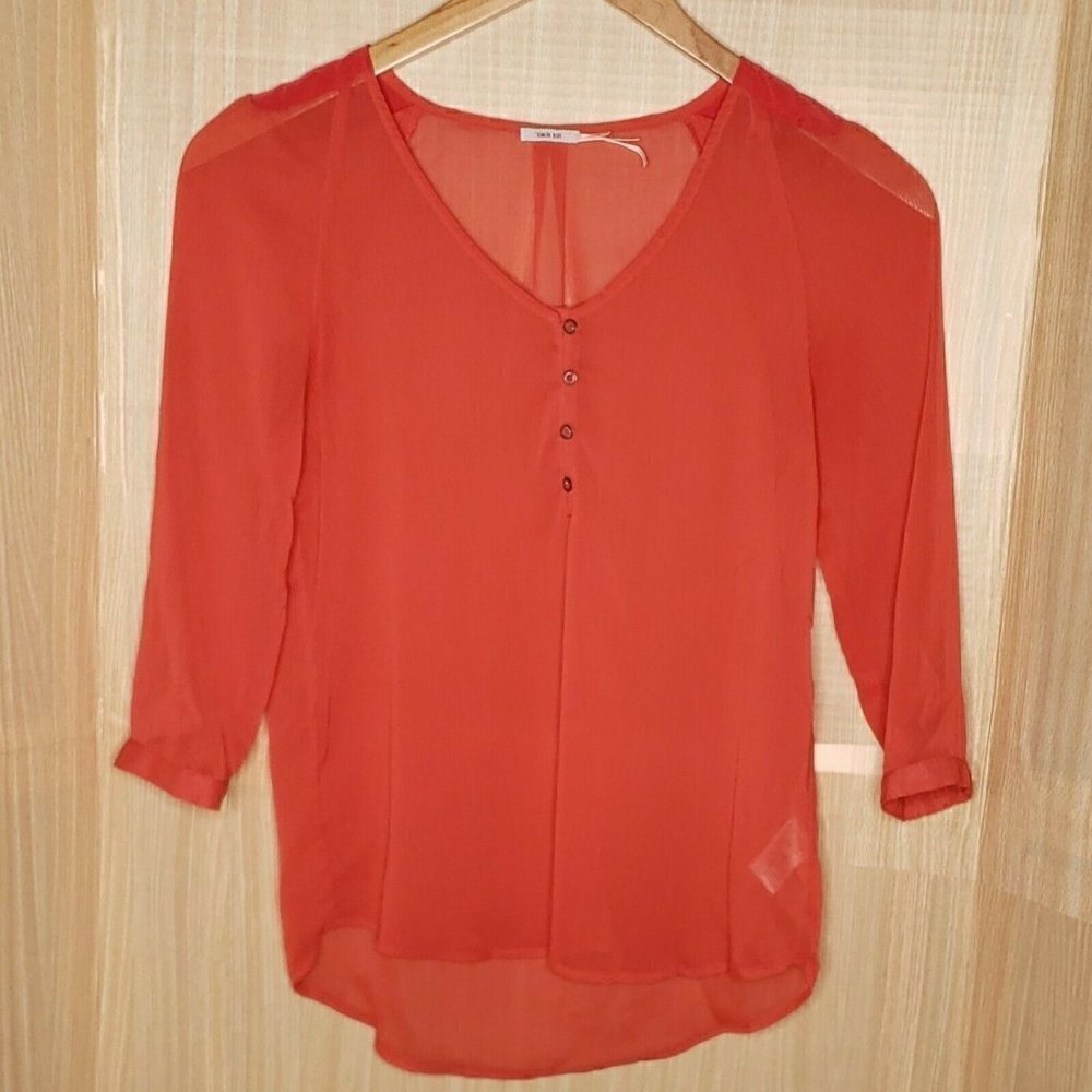 Kimchi Blue Urban Outfitters Womens Sheer Gauzy 3/4 Sleeve Blouse Small Salmon